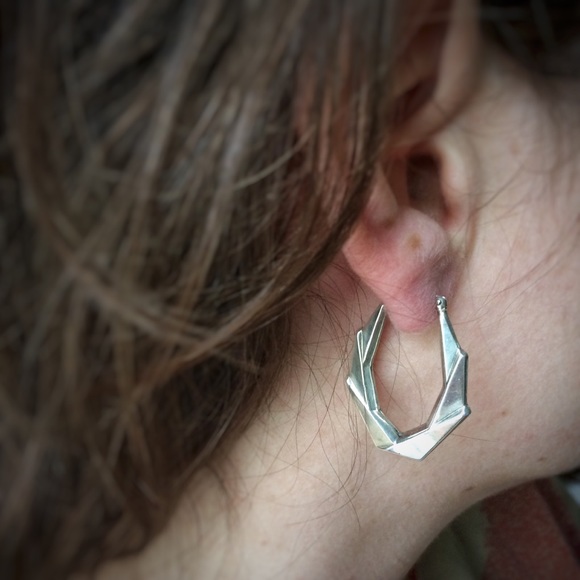 Sterling Silver Art-Deco Hoop Earrings - Picture 3 of 7